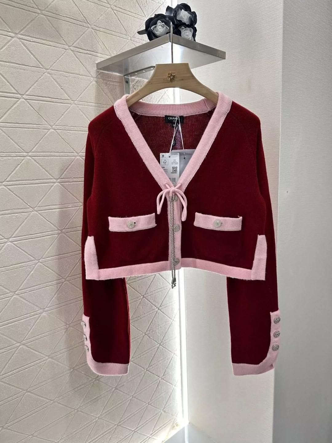 C 25FW pure wool custom-dyed contrast color stitching button cardigan（Red，Blue，Blue2，Pink））
