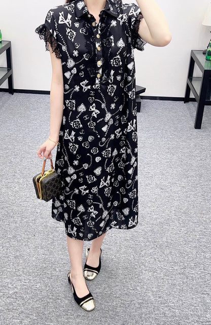 C 25 Reactive Print Lace Dress