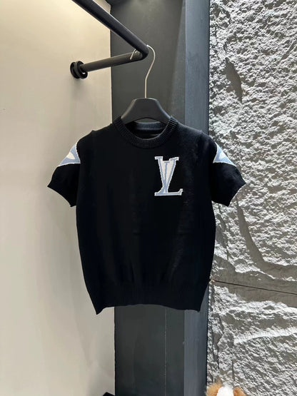 L 25 Jacquard Letter Clover Knit Short Sleeve