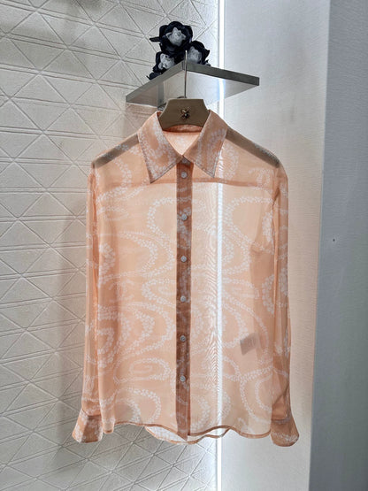 C 25 Printed Lapel Shirt（Black，Pink，Orange）