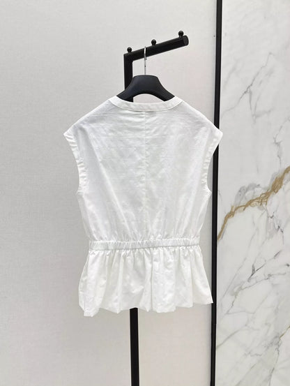 D 25 spring and summer new embroidery round neck sleeveless shirt