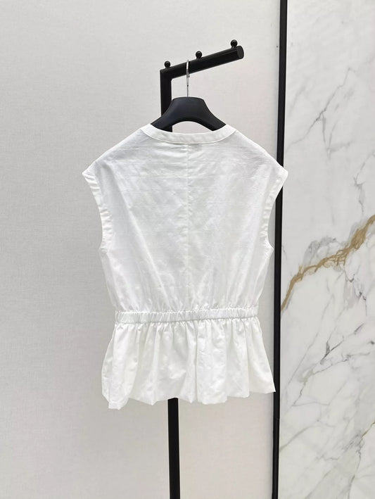 D 25 spring and summer new embroidery round neck sleeveless shirt