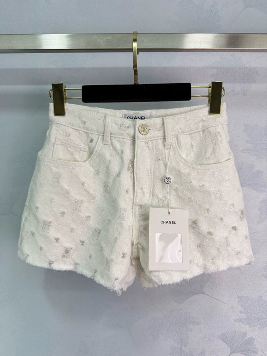 C 25 Spring/Summer new lace lined denim white shorts