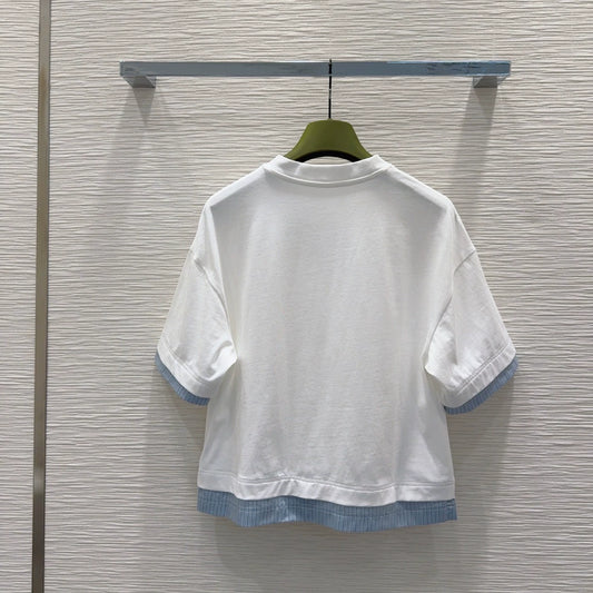 g 25 new embroidered letters hit color round neck short sleeve T-shirt