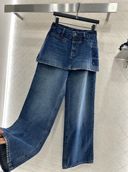 LO 25 Fake two-piece skirt denim trousers