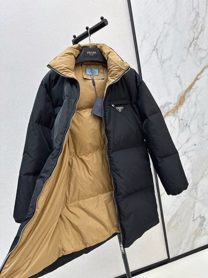 P 25fw Waisted mid-length down jacket