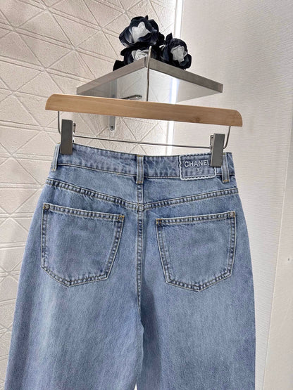 C 25High waist washed denim straight pants