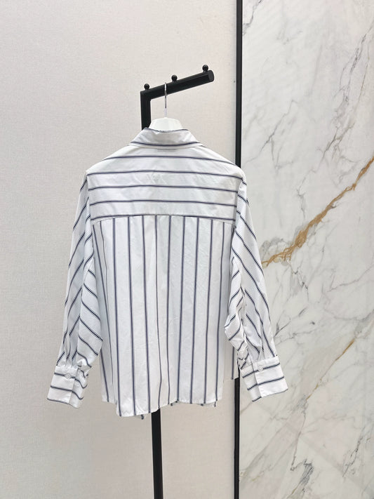 LO 25 Blue striped embroidered batwing sleeve shirt