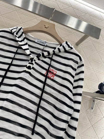 LO 25 spring and summer new Hooded striped knit sun top