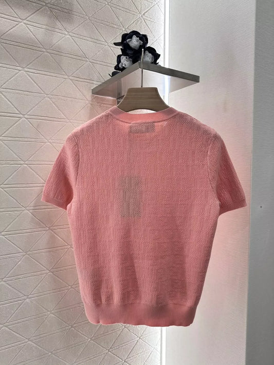 F 25 Jacquard Letter Knit Short Sleeve Top