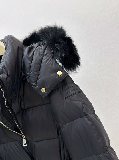 Bru 25fw Hooded slim-fit mid-length down jacket