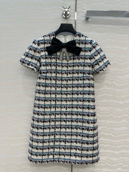 V 25 New Plaid Bow Celebrity Style Dress