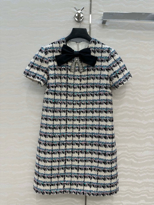 V 25 New Plaid Bow Celebrity Style Dress