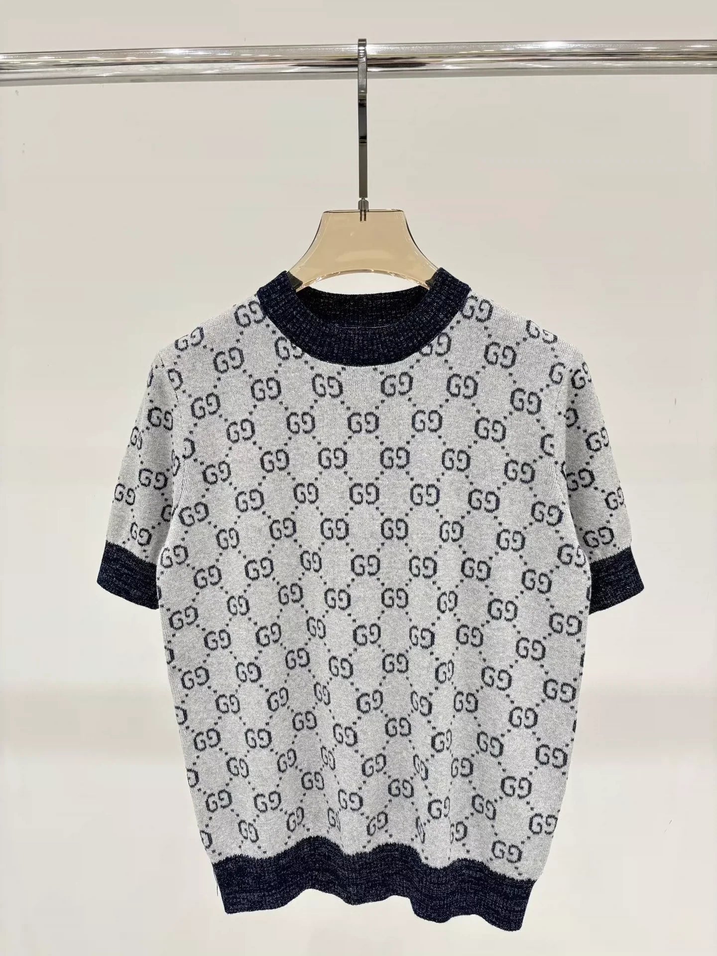 2025 early spring new round neck letter l knitted short sleeves
