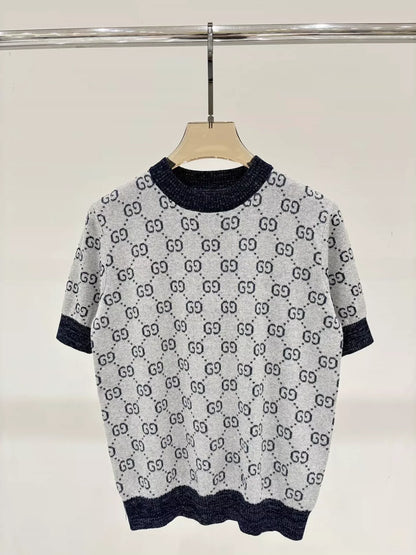 2025 early spring new round neck letter l knitted short sleeves