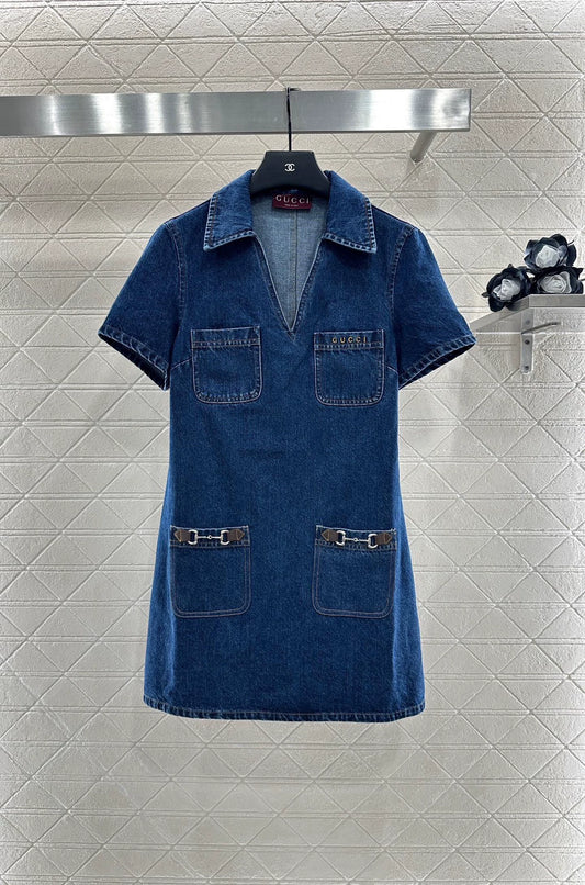 G 25 Denim lapel short-sleeved dress