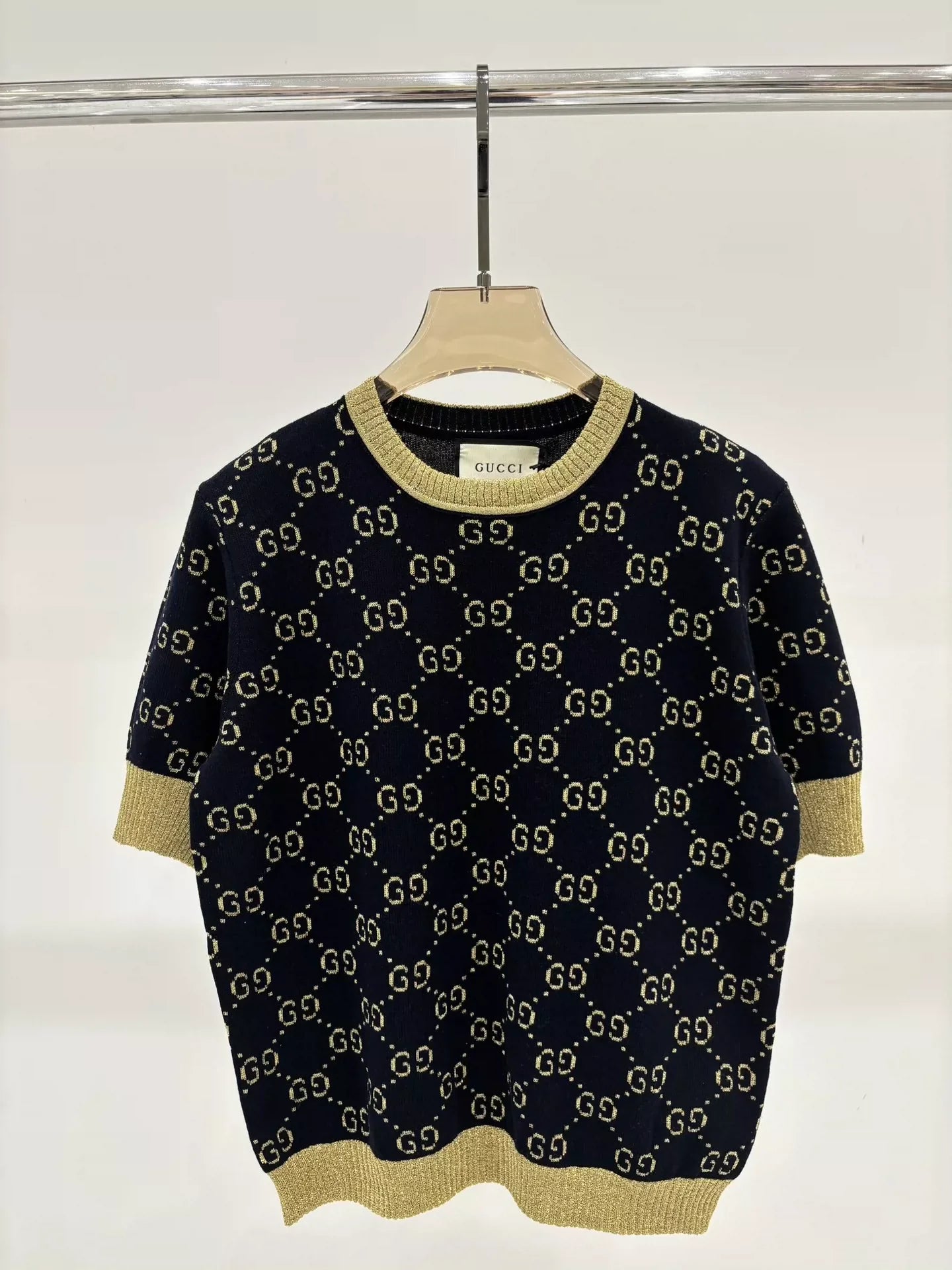 2025 early spring new round neck letter l knitted short sleeves
