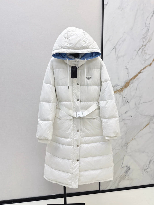 P 25 new hooded down jacket with belt