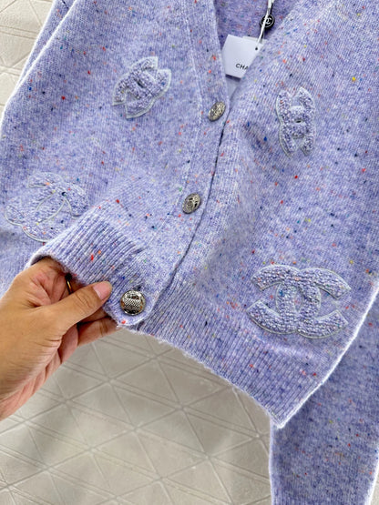 C 25 Plush lettering logo knitted cardigan