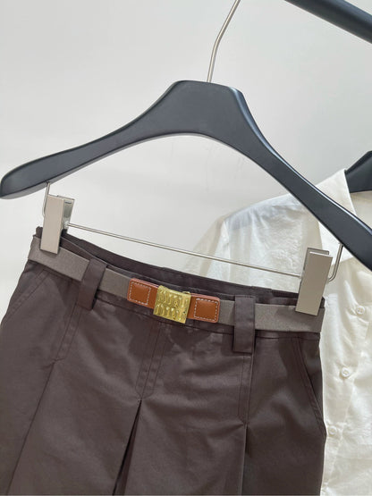 M 25 cocoa brown belt pleated skirt