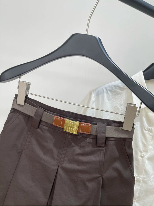 M 25 cocoa brown belt pleated skirt