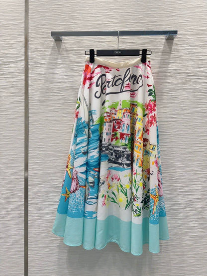 D 25 new style painted print long skirt