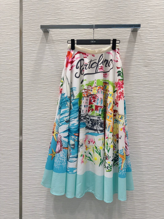 D 25 new style painted print long skirt