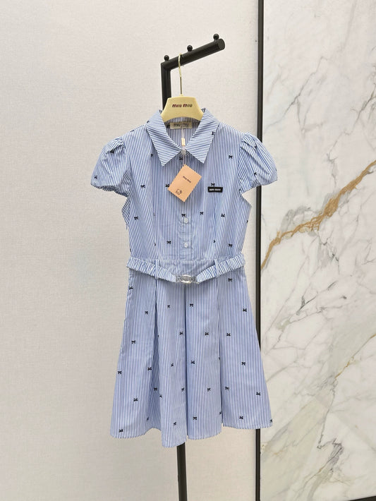 M 25 Spring/Summer Latest Bow Tic Tac Toe Patterned Shirt Dresses
