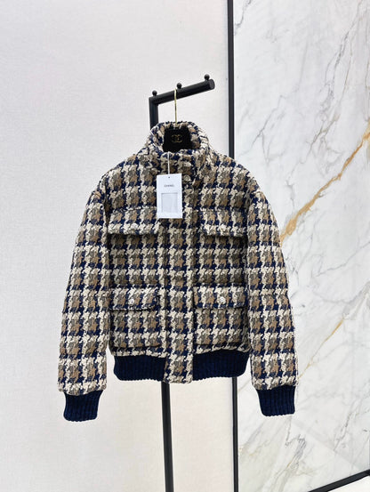 C 25 New fall/winter ski tweed plaid stand-collar down jacket