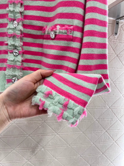 C 25 Striped Lace Knit Cardigan