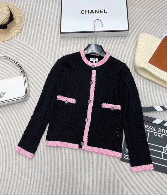 C 24 spring and summer new hollowed out logo buttons knit cardigan