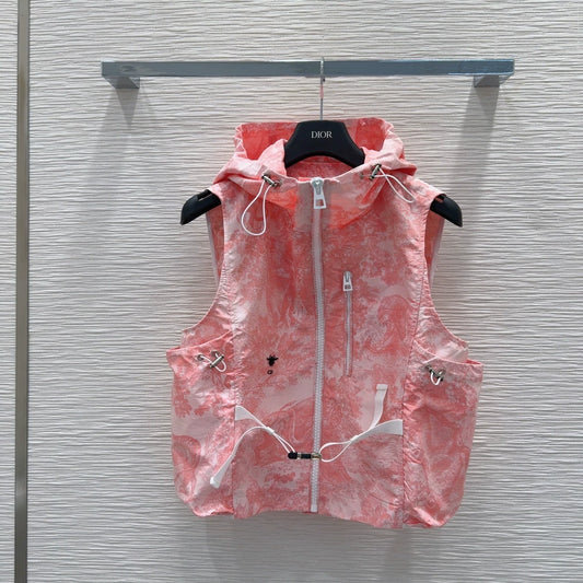 D 25 New Printed Bee Embroidery Buttoned Hooded Vest