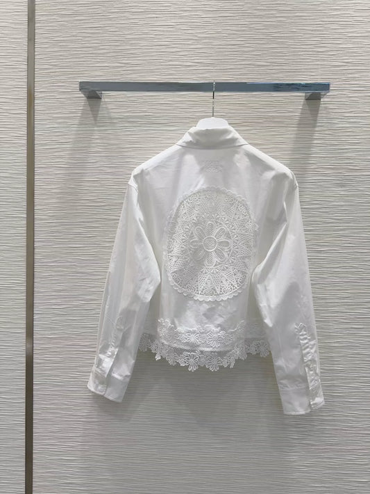 LO 25 New Pocket Splicing Lace Long Sleeve Shirt