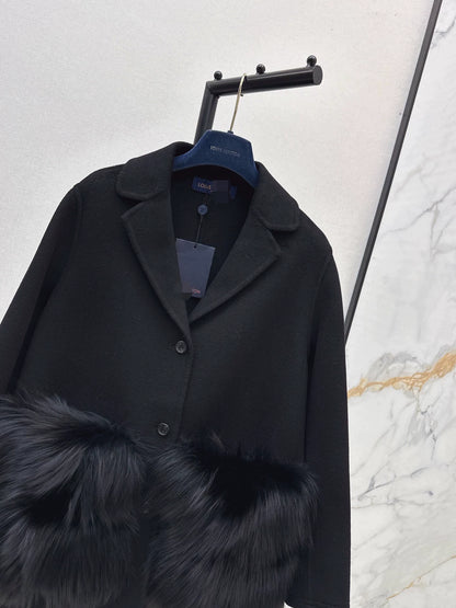 L 25fw wool coat with fox fur trim