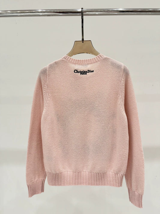 D 25 new letter star flower embroidery jacquard simple casual knitted long-sleeved top