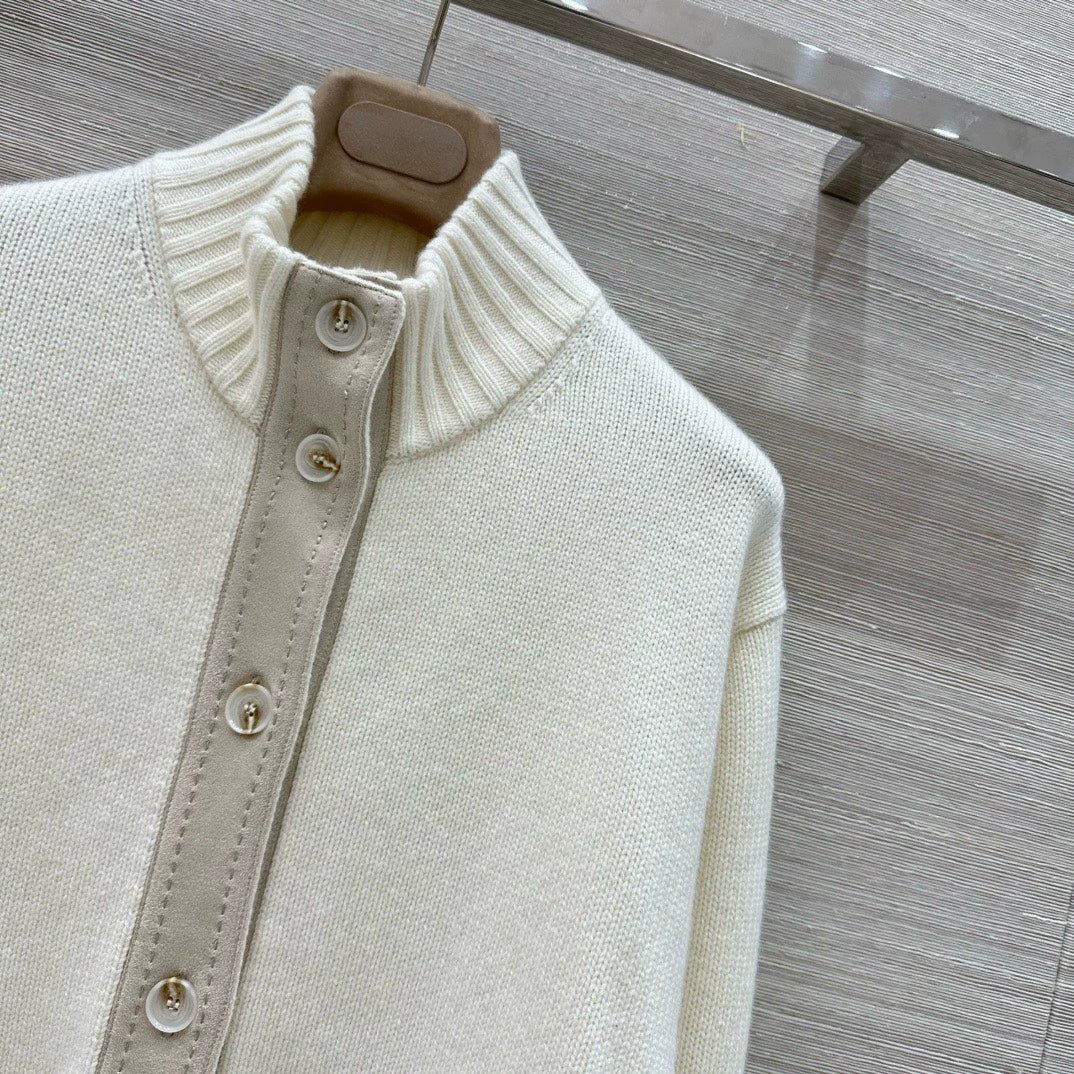 LOR 25 Autumn and Winter Lambskin Trim Leather Button Pure Cashmere Jacket