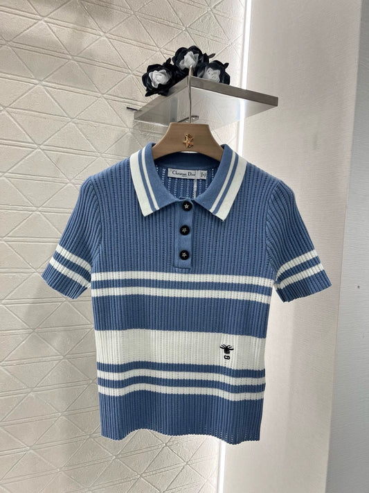 D 25 Spring/Summer New Lapel Stripe Knit Top