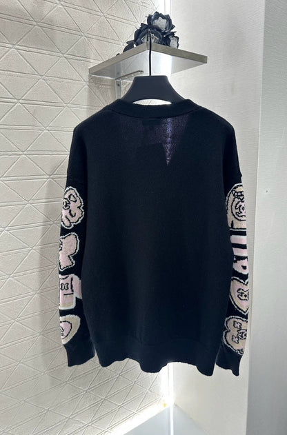 C 25 Early Autumn New Comic Pattern V-Neck Long Sleeve Cardigan