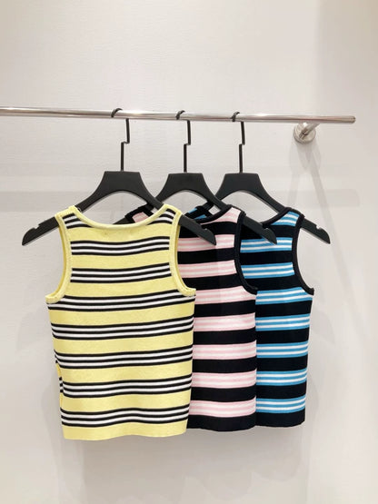 C 25 New Chest Logo Clashing Stripe Knit Vest
