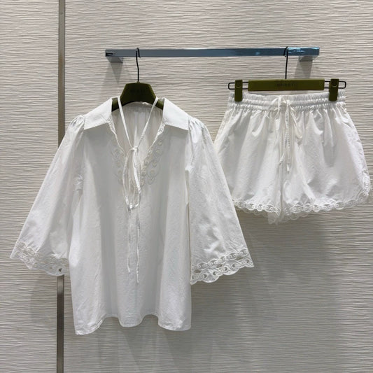 G 25 New Hollowed Out Paneled Shirt Set