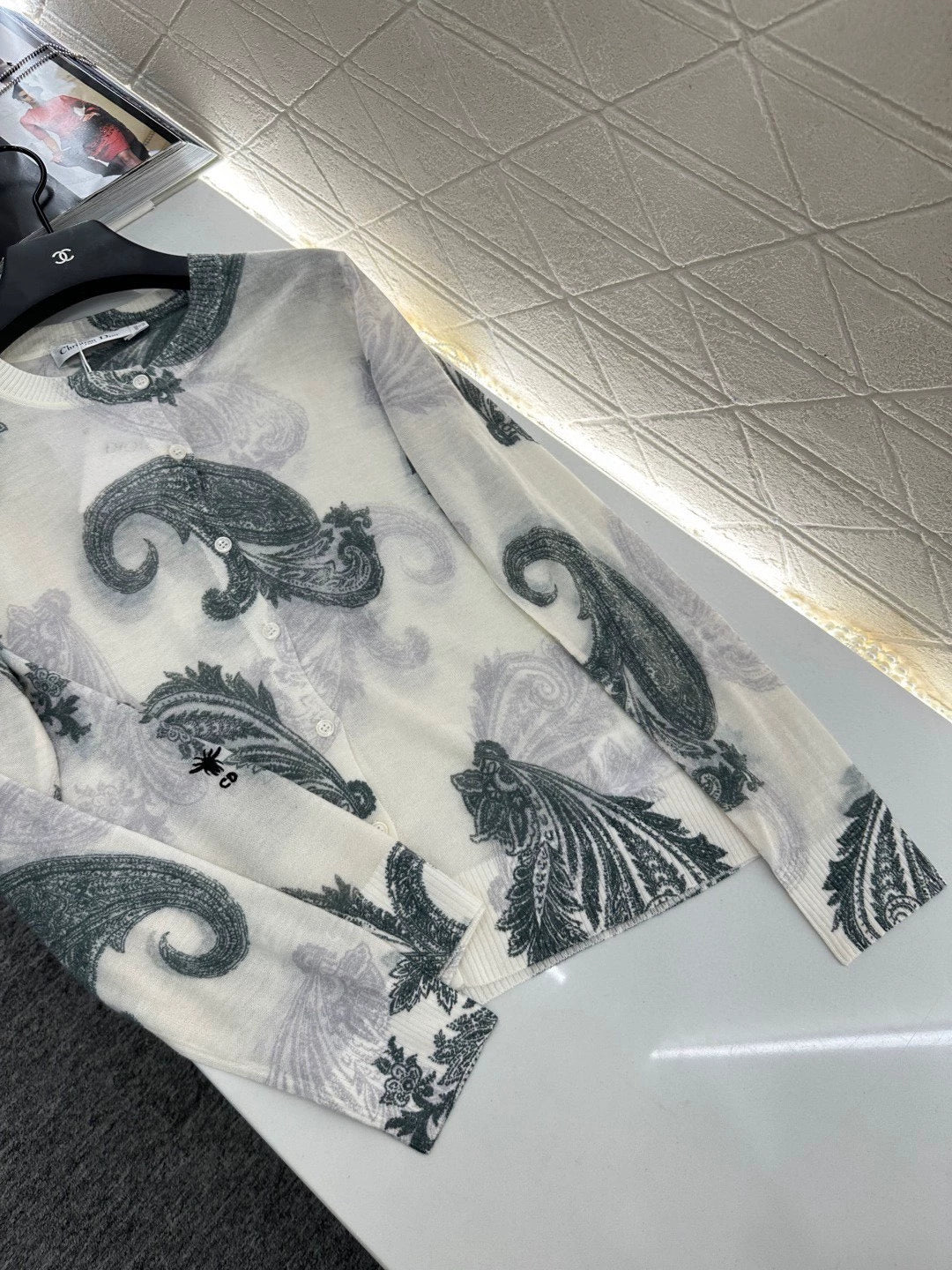 D 25 Printed Knit Long-Sleeve Cardigan
