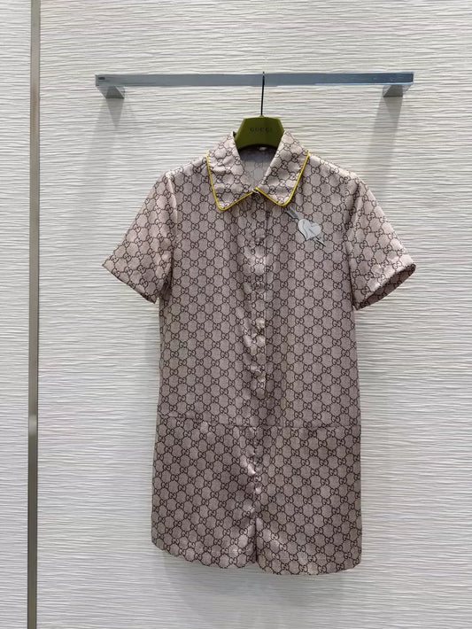 G 25 New Letter Printed Lapel Short Sleeve One-piece Shorts