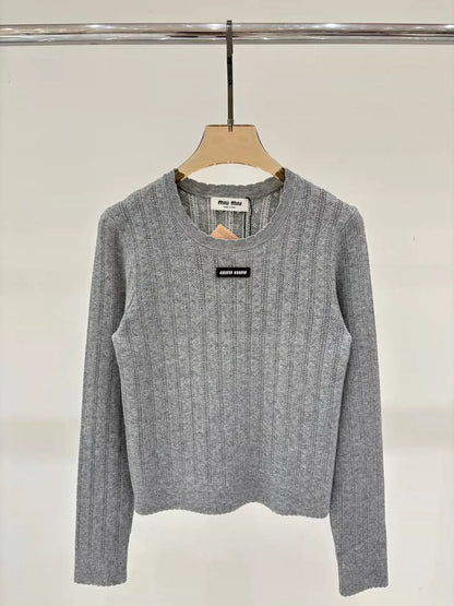 M 25 Summer new round neck letter logo hollow casual knitted long sleeves