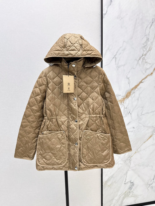 BRU 25 New Diamond Quilted Hooded Down Jacket Mid-Length Jacket