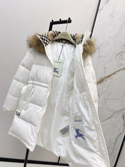 Bru 25 Waist waistband long down jacket ，raccoon fur collar(BLACK/WHITE/KHAKI)