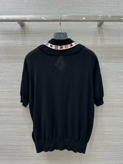 L 25 Spring/Summer New Lace Stand-up Collar Real Ribbon Short Sleeve