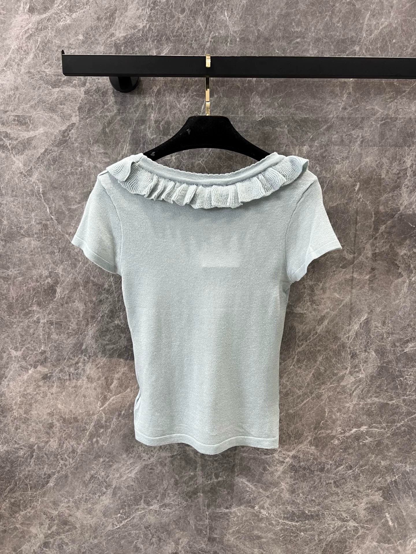 C 25Ss early spring new style lace round neck slim fit knitted short-sleeved top
