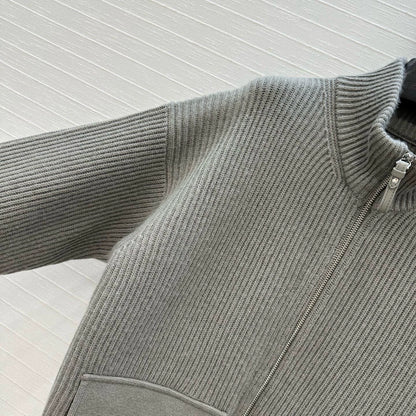 He 25 Mid-length cashmere knitted zip-up jacket(100% cashmere BROWN/GRAY)