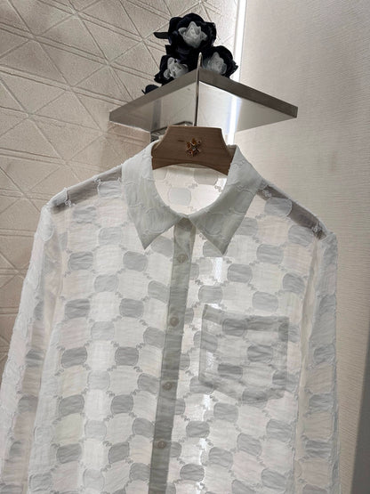 G 25 spring and summer new lace patchwork jacquard shirt（white purple）