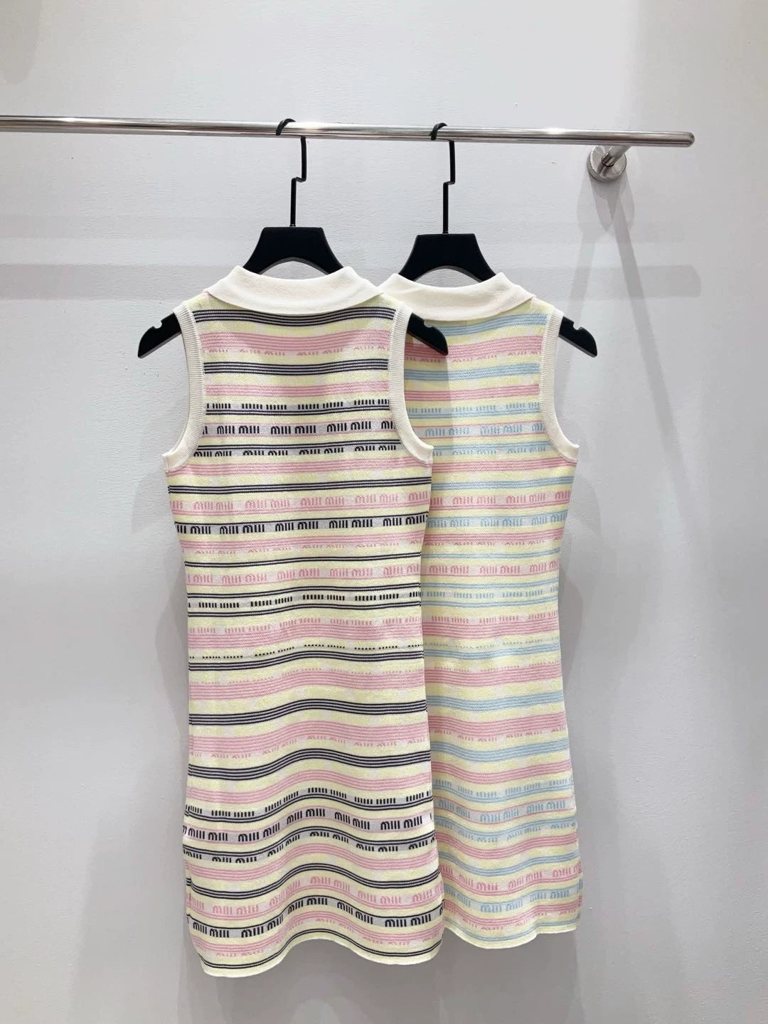 M 25 new full print letter jacquard striped polo collar sleeveless knitted dress